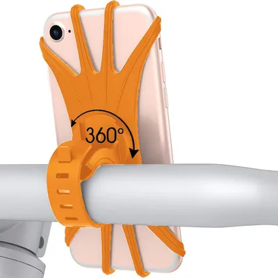 Produktbild von Fahrrad Handyhalterung Silikon, universell drehbar 360°, für Mountainbike und Motorrad, passt für alle Smartphones, kratzfest und witterungsbeständig
