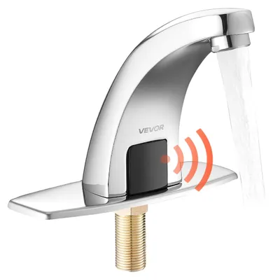 Produktbild von VEVOR Berührungslose Badezimmer-Wasserhahn, Automatischer Bewegungssensor-WC-Wasserhahn mit Lochabdeckplatte, Batteriebetrieben, Einstellbare Temperatur für 9,5 mm Rohr Gewerblicher Waschbecken, Matt Schwarz, Nur Kalt-c, Delfin-a