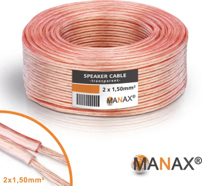 Produktbild von Lautsprecherkabel Audio Kabel Boxenkabel 100% CCA 10m 2x1,5mm² transparent