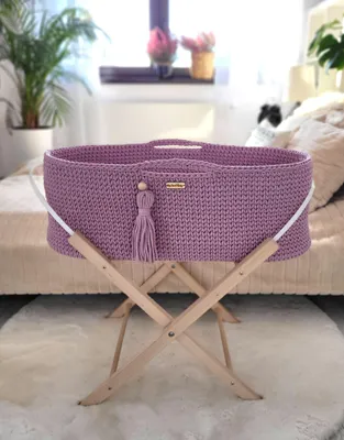 Obrázek produktu pro Boho Dětská postýlka v levandulové barvě s matrací a dřevěným rámem