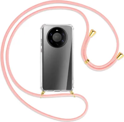 Produktbild von Handykette Backcover-Schutzhülle mit Band (Metall goldfarben) für Huawei Mate 40 Pro Plus - rosa