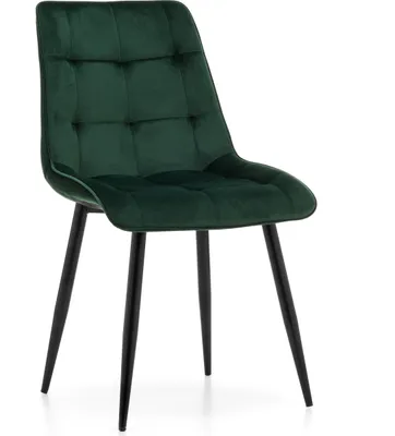 A single green upholstered chair with black legs, presented against a white background.