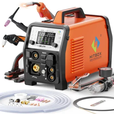 Obrázok produktu pre Multifunkčný zvárací prístroj – HBMC270 – 270 A 6 v 1 – MIG s plynom/bez plynu – HF TIG – plazmová rezačka 40 A – MMA/ručné zváranie – 2T/4T – hrdzavočervená