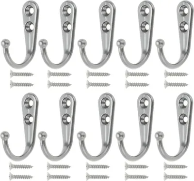 Immagine prodotto di 10 ganci appendiabiti in metallo a fila singola, ganci per cucina e bagno, ganci appendiabiti a parete singola, argento
