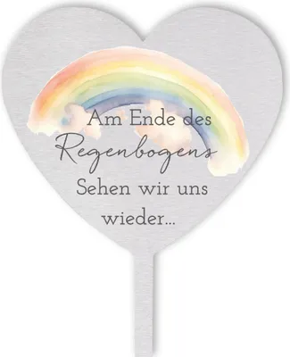 Produktbild von Dolorino Grabstecker Edelstahl Herz mit Spruch | "Am Ende des Regenbogens sehen wir uns wieder"  | Grabschmuck | eine wetterfeste Erinnerung aus Edelstahl | 28cm