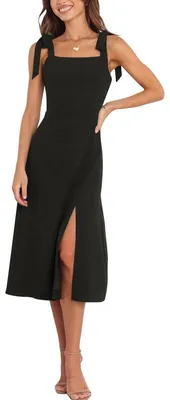 Produktbild von Elegantes, mittellanges Abendkleid für Damen mit eckigem Ausschnitt und Schlitz