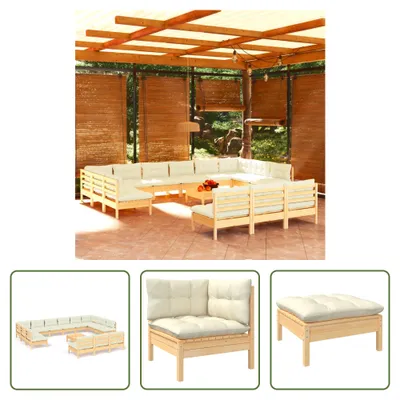 Produktbild von The Living Store 14-tlg. Garten-Lounge-Set mit Creme Kissen Massivholz Kiefer