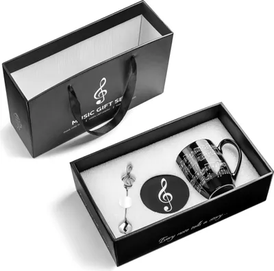 Produktbild von Musikliebhaber-Set - Tasse + Untersetzer + Löffel + Geschenktasche