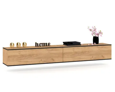 Produktbild von TV-Lowboard Fernsehschrank SIMPLY DUO HÄNGEND Craft Eiche mit schwarzem Rand/Craft Eiche 200cm