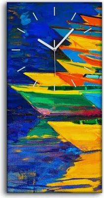 Produktbild von Leinwand Wanduhr Wandkunst Uhr 30x60 Foto Bild Malerei Boote wasser bunt - weiße Hände