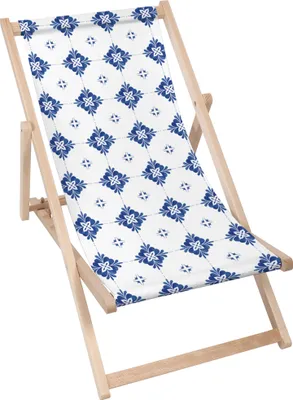 Produktbild von Dreamroots Liegestuhl klappbar Holz, Buchenholz bis zu 130 kg, Sonnenliege klappbar mit 3-stufiger Neigungsregulierung der Rückenlehne, Blue Tiles