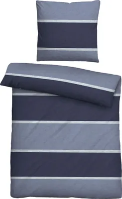 Produktbild von biberna Melange-Flanell Bettwäsche 0840506 BLOCKSTREIFEN color: marine, size: 1x 155x200 cm + 1x 80x80 cm
