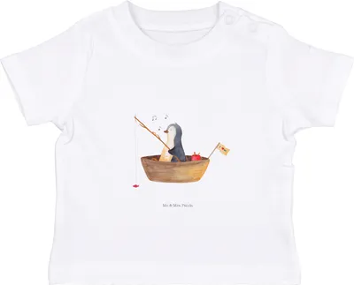 Produktbild von Mr. & Mrs. Panda  T-Shirt Pinguin Angelboot 12. - 18. Monat - Weiß - Geschenk, Scheidung, Optimistisch, Trennung, Organic Baby, Babyshirt, Jerseyshirt, Shirt, Boot