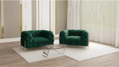 Produktbild von S-STYLE MÖBEL - Chesterfield Sessel Nova mit Goldene Metall Füßen aus Flasche Grün Samtstoff, B/T/H: 125 cm / 100 cm / 75 cm