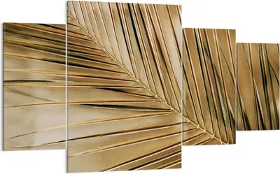 Produktbild von Bild auf Leinwand - Leinwandbild - 4 Teile - Blatt Gold Pflanze - 160x90cm - Wand Bild - Wanddeko - Wandbilder - Leinwanddruck - Bilder - Wanddekoration - Leinwand bilder - Wandbild - DL160x90-5041