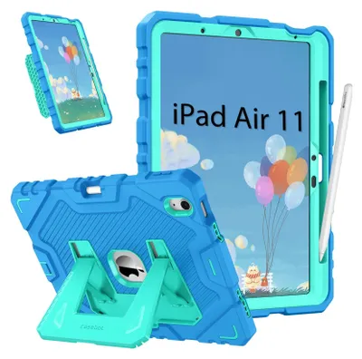 Produktbild von Fintie Kinder Hülle für iPad Air 11 Zoll (M4/M3/M2, 2026/2025/2024), iPad Air 5./4. Gen (10,9 Zoll, 2022/2020), robuste, stoßfeste Ganzkörper-Schutzhülle mit integriertem Ständer, Blau