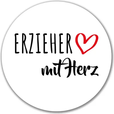Produktbild von Huuraa Aufkleber Erzieher mit Herz 10cm rund Sticker Geschenkidee