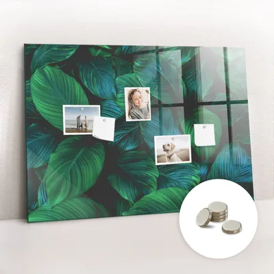 Obrázok produktu pre Magnetická tabuľa na stenu - Memo Tabuľa Sklenená - vrátane 5 magnetov - 100x70 cm - Prírodné listy