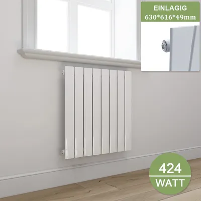 Produktbild von ELEGANT Design Flach Heizkörper Paneelheizkörper Horizontal Seitenanschluss 630x616mm Weiß Einlagig Flachheizkörper