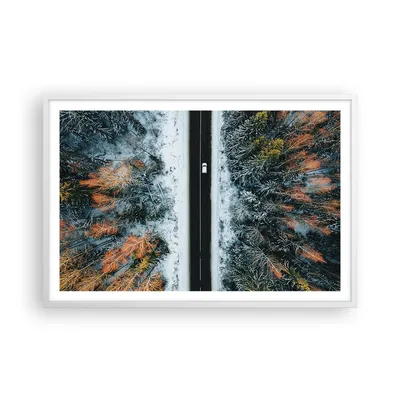 Produktbild von Gerahmtes Poster - Weißer Rahmen - Wald Weg Schnee - 91,5x61 cm - Wand Bild - Wanddeko - Wandbilder - Kunstposter - Wandposter - Bilderrahmen - Bilder - Kunstdruck - Wanddekoration - P2WAA91x61-4654