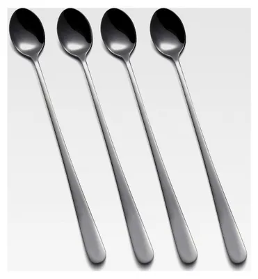 Produktbild von Latte Macchiato Löffel, Eislöffel Lang 4-teilig, 22,3 cm Edelstahl Longdrinklöffel, Lange Löffel für Cocktail, Kaffee, Tee, Milchshake, Eisbecher, Dessert (Schwarz)