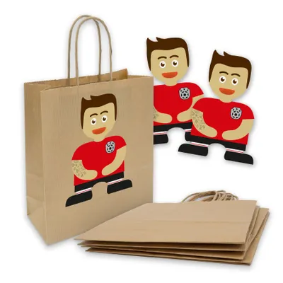 Produktbild von itenga SET 6x Papiertüten mit Griff Kordel + Sticker Fußballbande Rot Schwarz