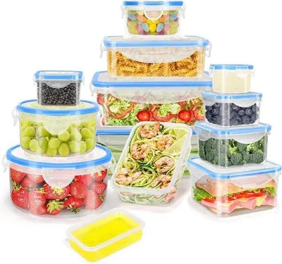 Produktbild von Plastik-Opbewahrungskisten mit Deckel, 26-teiliges Set (13 Kisten + 13 Deckel), herstellbare, BPA-frei, magnetron- und Gefrierschrankgeeignet
