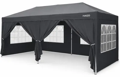 Produktbild von HAGO24 Pop Up Pavillon 6x3m Anthrazit Faltpavillon Gartenzelt Eventzelt Partyzelt Seitenwände Fenster Tür UV50+ höhenverstellbar Stahlgestell Tragetasche