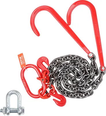 Productafbeelding van VEVOR G80 V-vormige sleepketting, 3/8 inch x 3 voet sleepketting met 15 inch J-haken en grijphaak, zwaar belastbare transport-sleepketting met een veilig werkvermogen van 7800 lbs voor het bergen van aanhangwagens