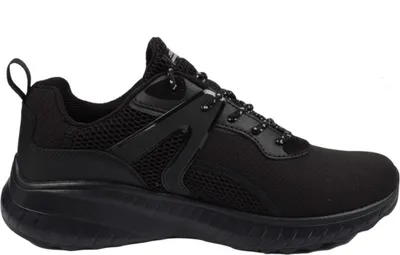 A black Skechers Bobs Squad Chaos sneaker shown from the side.