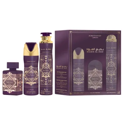 Produktbild von Badee Al Oud Amethyst Set Eau de Parfum Spray 100 ml, Duftspray 200 ml, Lufterfrischer 300 ml