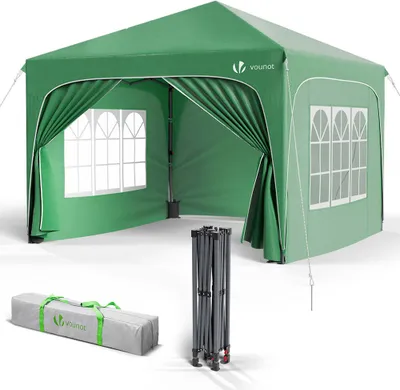 Obrázok produktu pre VOUNOT® Pavilón 3x3 m so 4 bočnými stenami a 4 vrecami s pieskom, skladací pavilón typu „pop-up“, nepremokavý, skladací záhradný a párty stan, zelený