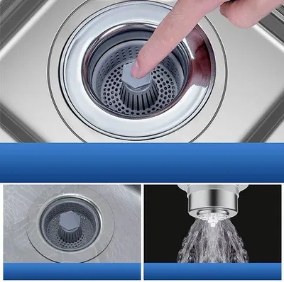 Obrázek produktu pro Kuchyňský filtr na odpadní vodu 3 v 1, nerezový filtr na odpadní vodu, filtr Kernstop s pružinovým mechanismem, síto proti ucpání. Vhodný do kuchyně
