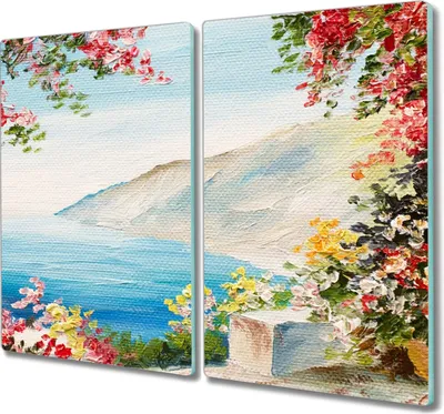 Produktbild von Coloray Hackbrett Kochplattenabdeckung Herdabdeckplatte 2x30x52 cm Schneidebrett Küchenbrett - Malerei Meer