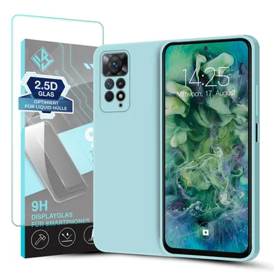 Produktbild von Hülle für Xiaomi Redmi Note 11 / 11S mit 9H Displayglas Displayschutz Case Cover Bumper Smartphone Softgrip Schutzhülle Farbe: Hellblau