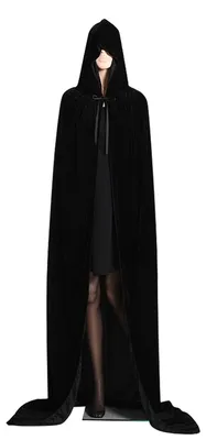Produktbild von Uni-Samtumhang mit Kapuze, Halloween-Umhang für Erwachsene und Kinder, Cosplay-Vampirkostüm, Halloween-Kostüm (schwarzer Samt, Größe L)