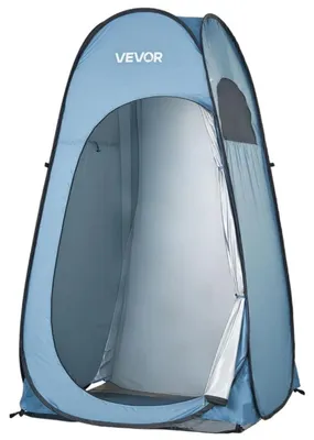 Zdjęcie produktu dla Namiot prysznicowy VEVOR (119 x 119 x 210 cm) Namiot toaletowy typu pop-up z natychmiastowym montażem, namiot przebieralni wraz z śledziami, linami i torbą transportową, wykonany z poliestru 190T, idealny na kemping, plażę, wędkowanie, kolor niebieski.