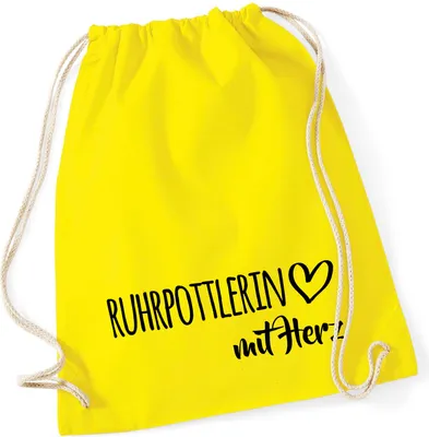 Produktbild von Huuraa Turnbeutel Ruhrpottlerin mit Herz 12 Liter Yellow Baumwolle Rucksack Geschenkidee