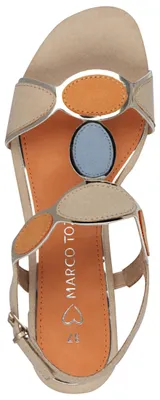Produktbild von MARCO TOZZI Damen Sandale Textil Sandalette Metallic T-Riemen Vegan 2-28230-42, Größe:38 EU, Farbe:Beige