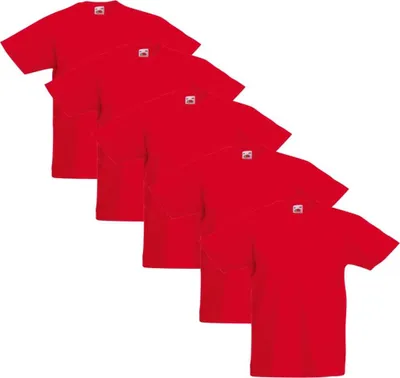 Produktbild von Fruit of the Loom Kinder-T-Shirt Original 5 Stk. Rot Größe 128