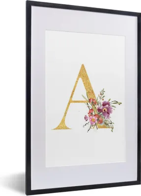 Produktbild von MuchoWow® MuchoWow® Gerahmtes Poster Blumen - Buchstabe - Gold 40x60 cm - Poster mit zchwarzem Bilderrahmen - Poster in Rahmen