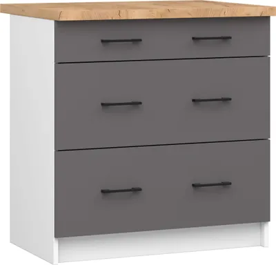 Produktbild von Küchen-Unterschrank mit Arbeitsplatte OLIWIA Weiß, Graphitgrau B80xH85xT46 cm