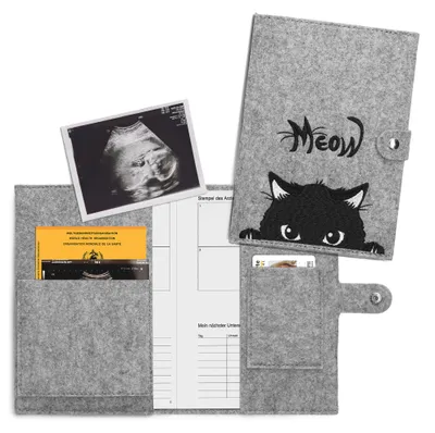 Produktbild von kwmobile Mutterpasshülle aus Filz - Hülle für deutschen Mutterpass mit extra Fächern - Cover Katze Meow
