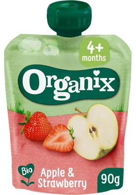 Produktbild von Organix Knijpfruit Apfel & Erdbeere 90g – natürlicher, zuckerfreier Kindersnack