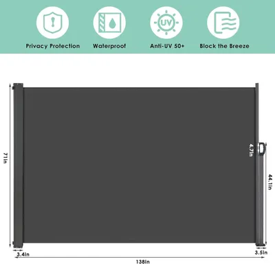 Zdjęcie produktu dla Markiza boczna – wysuwana osłona zapewniająca prywatność i ochronę przed wiatrem – 350 x 180 cm – poliester z powłokąpoliuretan – rama aluminiowa – ochrona przed promieniowaniem UV
