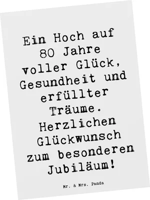 Produktbild von Mr. & Mrs. Panda bildkarte Spruch 80. Geburtstag Freude - Weiß - Geschenk, Ansichtskarte, Happy Birthday, Ein Hoch auf 80 Jahre, Jubiläum, Herzlichen Glückwunsch, Alter