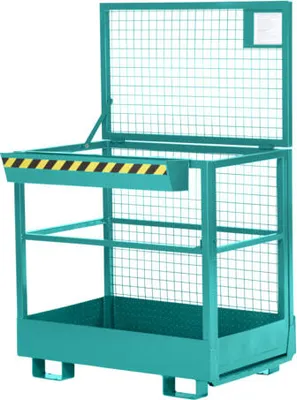 Produktbild von Arbeitsbühne für Stapler und Frontlader - Arbeitskorb - Montagebühne - 2 Personen - Tragkraft 300 kg - 1.910 x 1.200 x 800 mm (HxBxT) - türkisblau