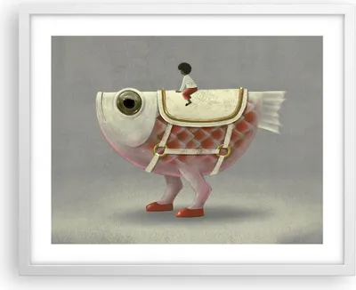 Produktbild von Gerahmtes Poster - Weißer Rahmen - Surreal Fisch Kind - 50x40 cm - Wand Bild - Wanddeko - Wandbilder - Kunstposter - Wandposter - Bilderrahmen - Bilder - Kunstdruck - Wanddekoration - P2WAA50x40-4897