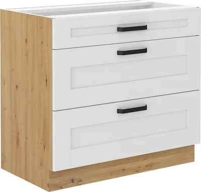 Obrázek produktu pro Dolní šuplíková skříňka LAILI - šířka 80 cm, bílá / dub artisan