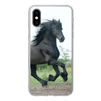 Produktbild von MuchoWow® Handyhülle Schutzhülle Hülle für iPhone X Pferd - Schwarz - Natur Silikon Softcase Handy Hülle - Handyhülle